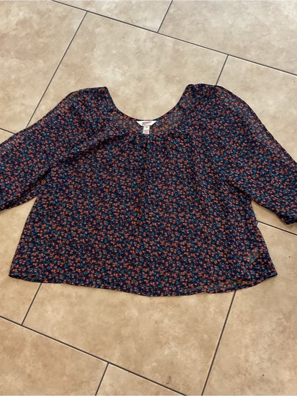 Women's Navy Floral Cottagecore Scoop Neck Top